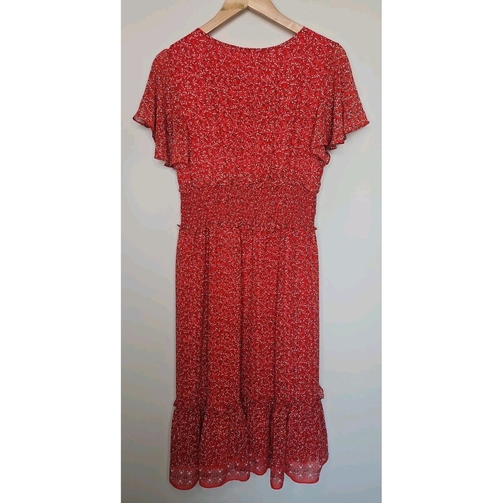 Max Studio Dress M Red Floral Smocked Tiered Boho Prairie Midi CottageCore Fairy - Picture 8 of 15